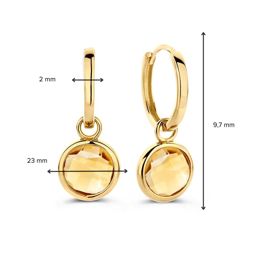 Créoles en or jaune avec pendentifs en citrine | 14 carats or – Van der Kooij