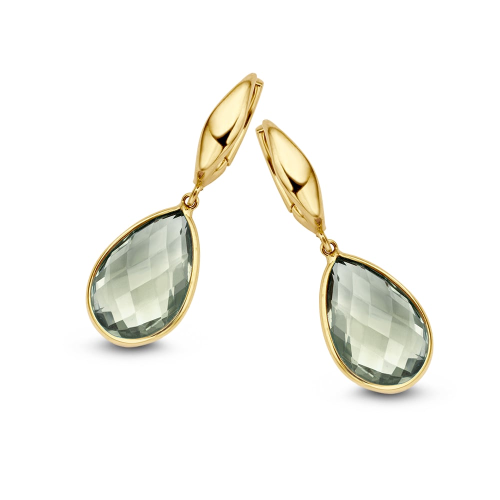 Boucles d'oreilles en or jaune avec pendentifs en citrine en forme de goutte.