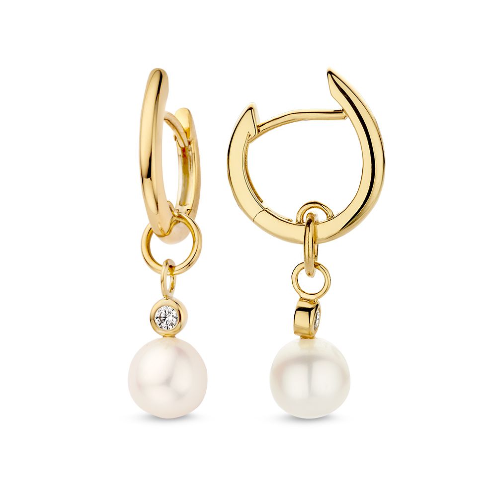 Créoles en or jaune élégantes avec des perles rondes