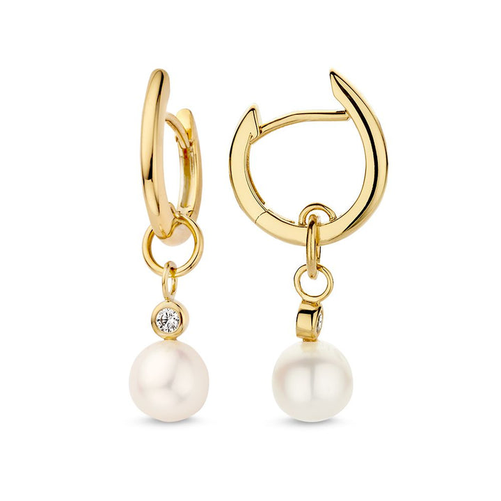 Elegante Geelgouden Oorringen met Ronde Parels