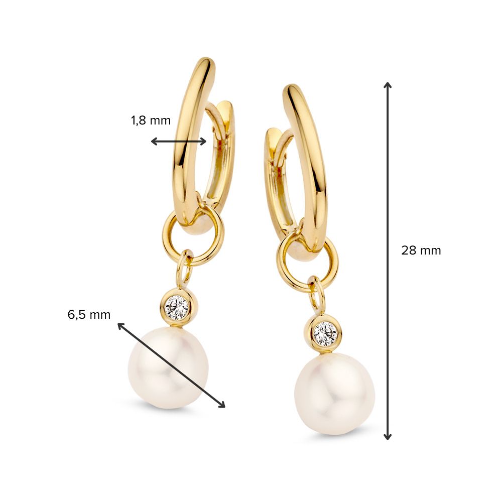Créoles en or jaune élégantes avec des perles rondes