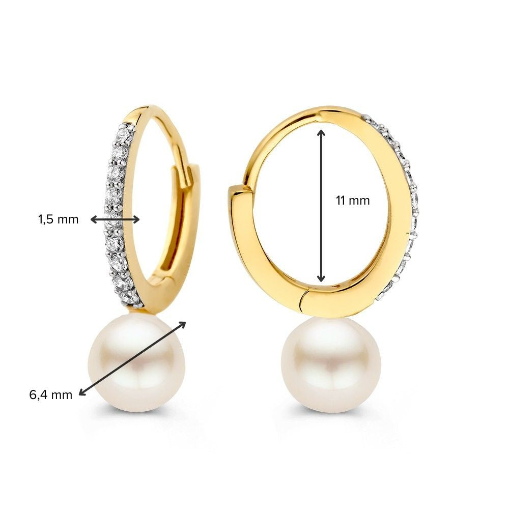 Créoles en or jaune 14K avec perle et zircone – Breloques élégantes pour femme