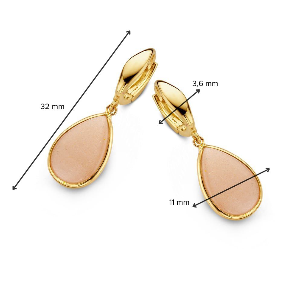 Créoles en or jaune avec pendentifs en pierre de lune rose – Un look subtil et enchanteur