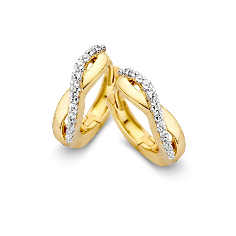 Boucles d'oreilles en or avec une bande de zirconia ludique.