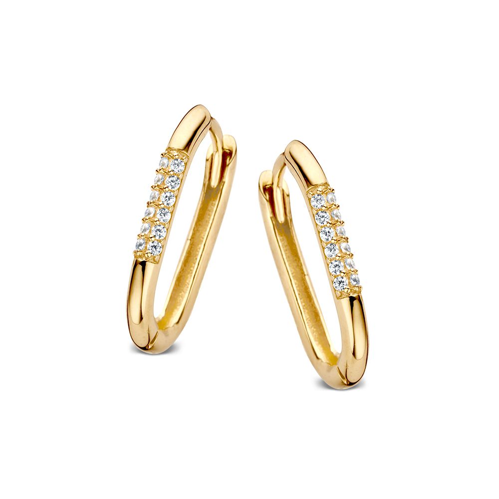Boucles d'oreilles en or jaune 14 carats, de forme ovale, ornées de zirconia.