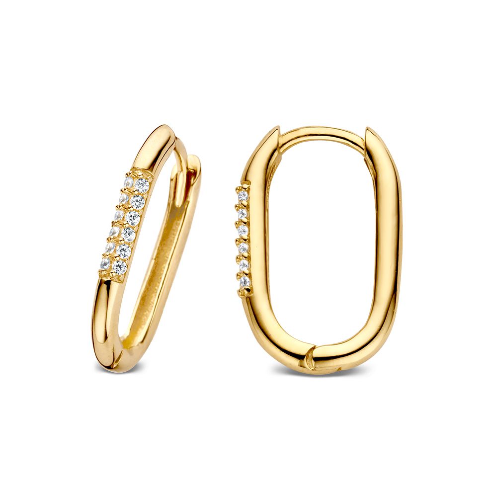 Créoles en or jaune en forme ovale avec zircone - 14 carats - Van der Kooij