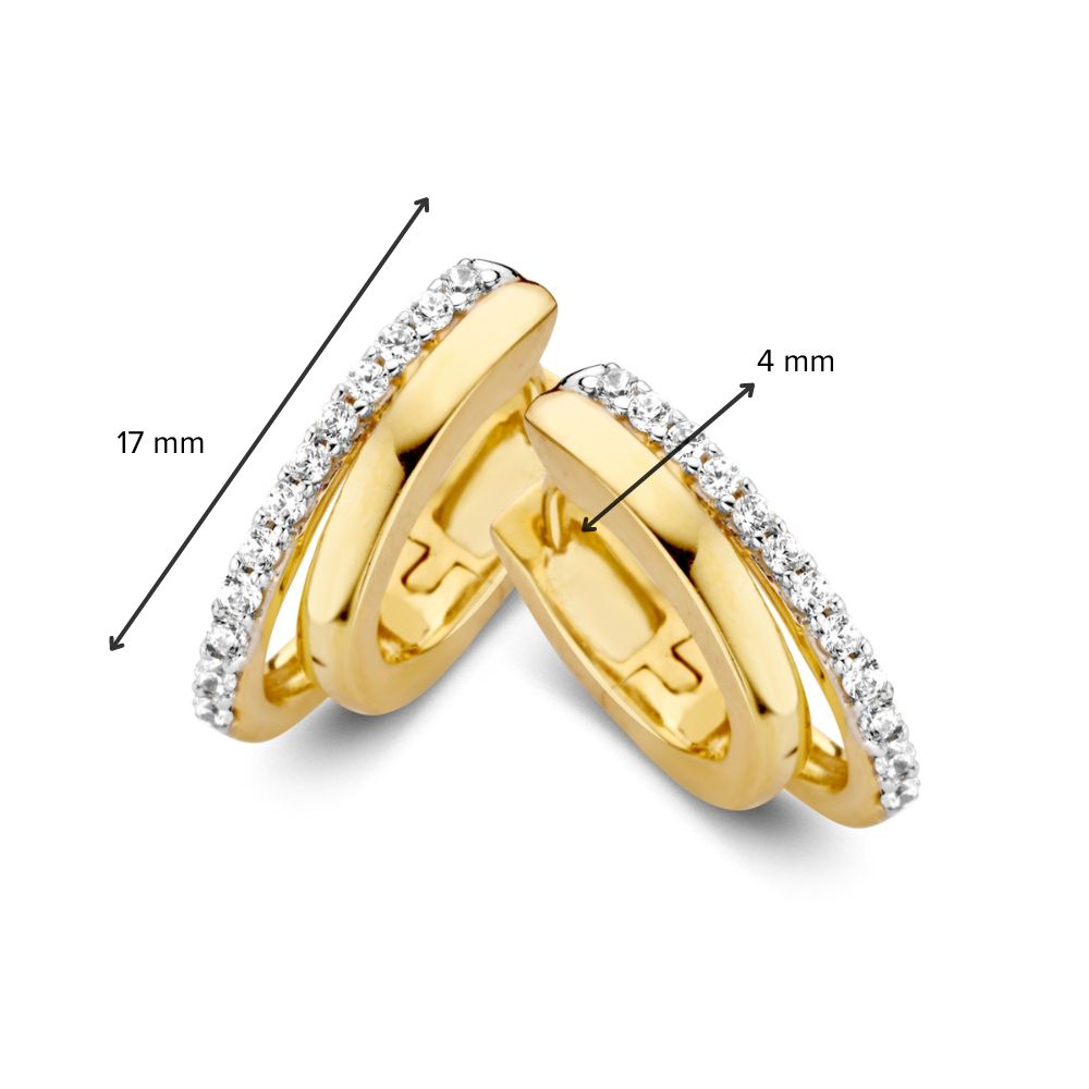 Créoles en Or avec Bandes Asymétriques et Zircones - Or 14 Carats - Livraison Gratuite
