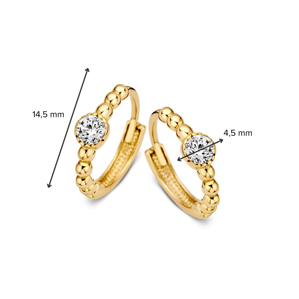 Créoles en or jaune avec des billes en or et zircones – Luxe subtil et élégance ludique