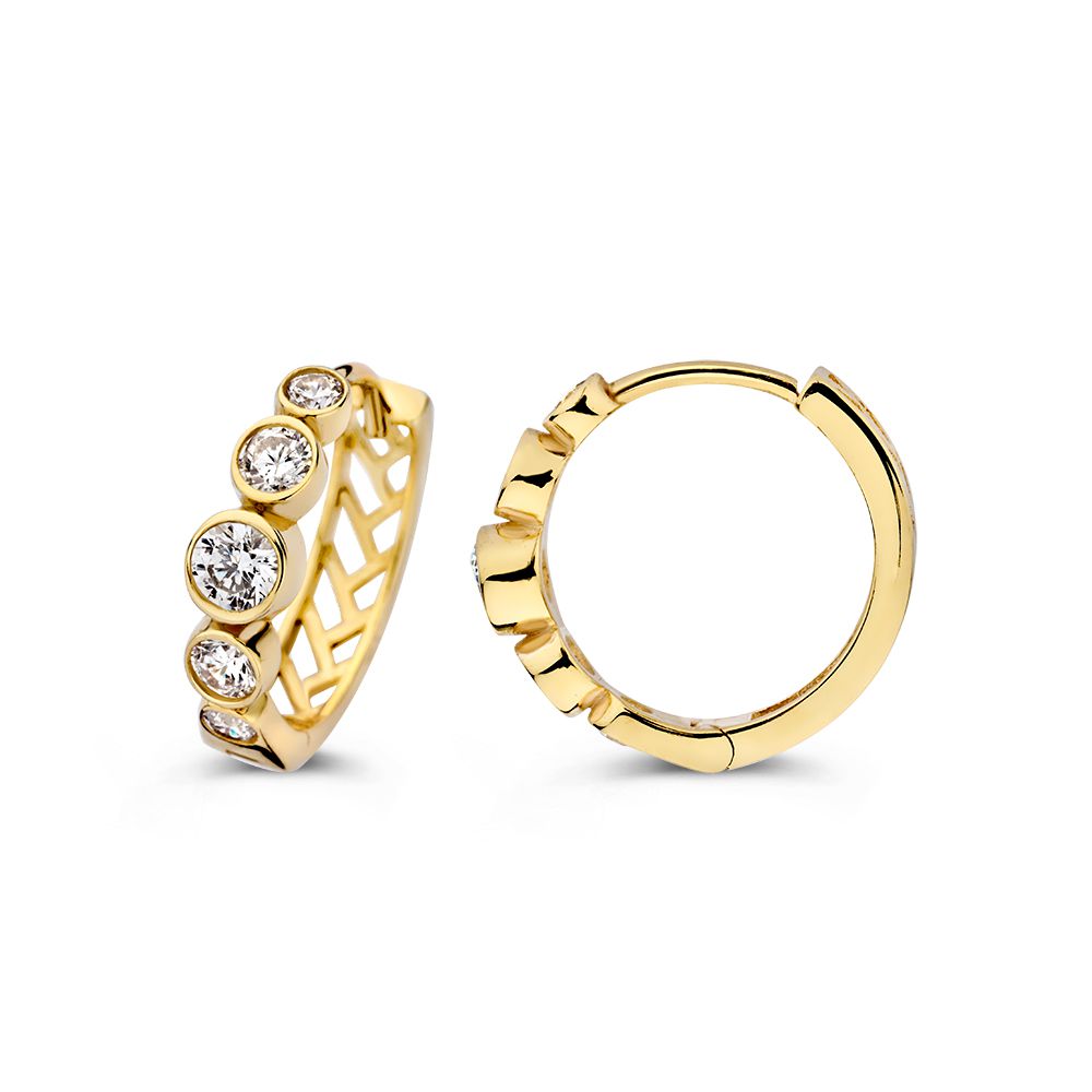Créoles en or jaune avec zircone dans des sertissages ronds | Or 14 carats | Van der Kooij