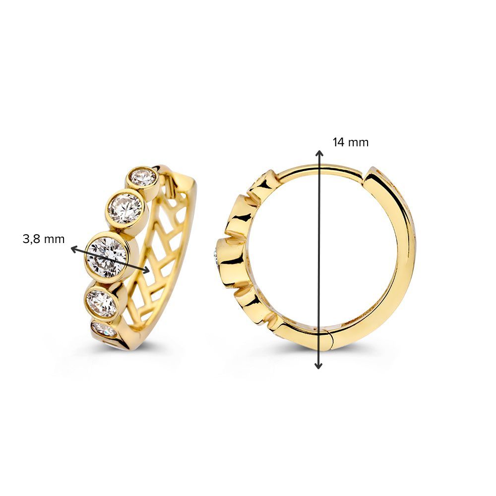Créoles en or jaune avec zircone dans des sertissages ronds | Or 14 carats | Van der Kooij