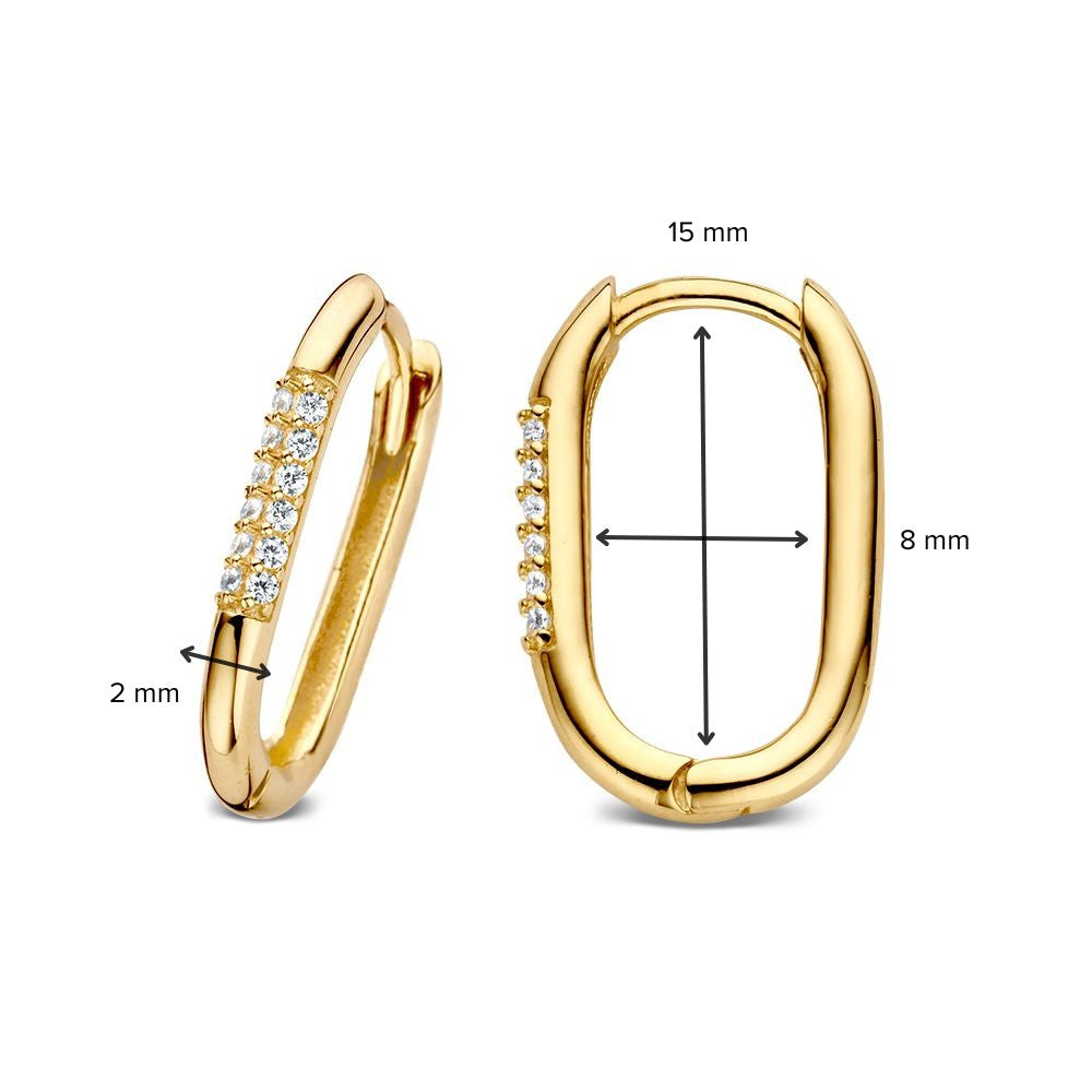 Créoles en or jaune en forme ovale avec zircone - 14 carats - Van der Kooij