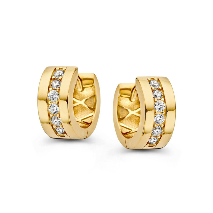 Elegante Geelgouden Oorringen met Zirkonia's in Strak Design