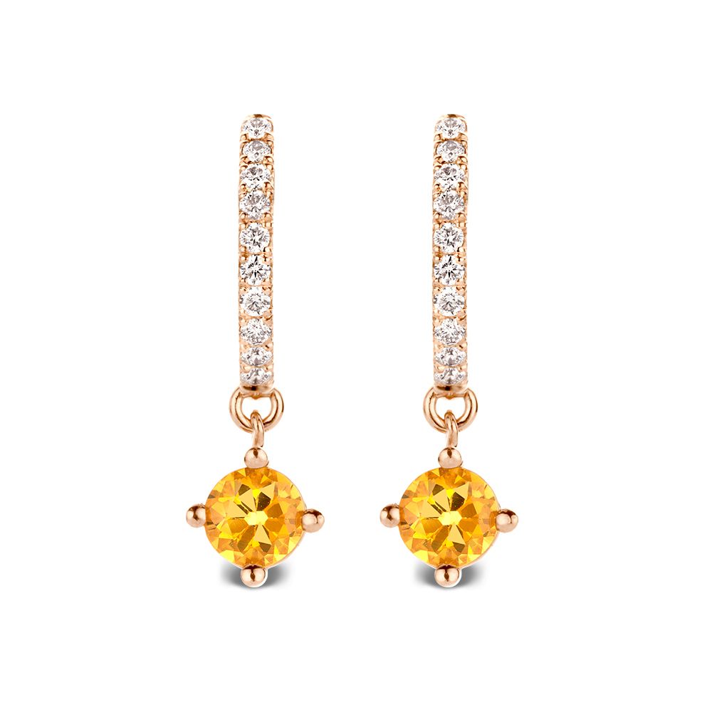 Créoles en or jaune avec diamants et saphirs oranges – 18 carats