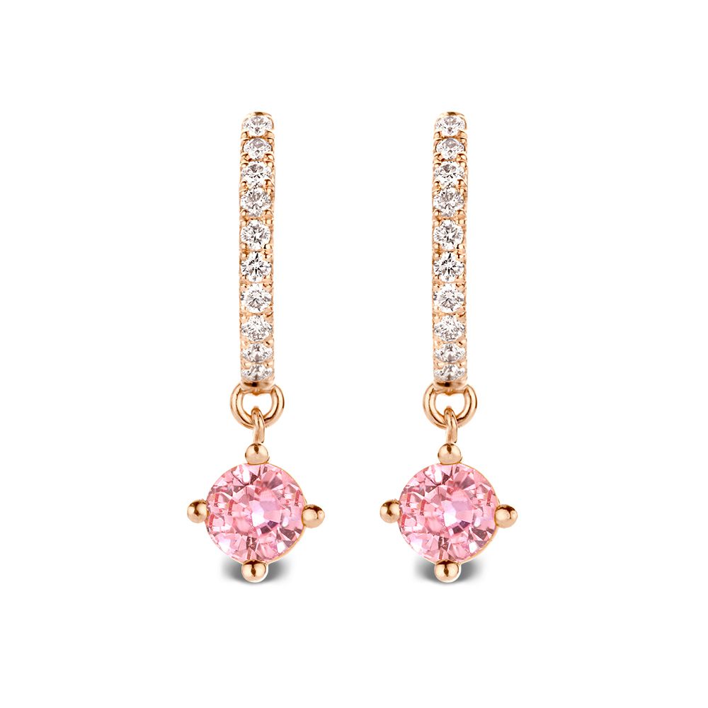 Créoles en or rose avec diamants et saphirs roses – 18 carats
