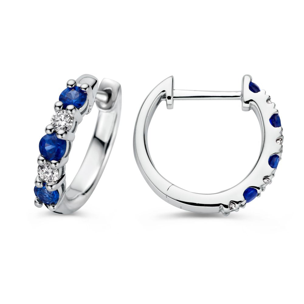 Créoles en or blanc élégantes avec saphir et diamant – 0,50 crt saphir, 0,18 crt diamant