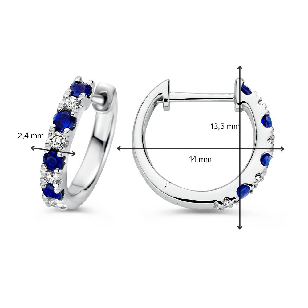Superbes créoles en or blanc avec diamant et saphir bleu – 0,40 crt saphir et 0,10 crt diamant