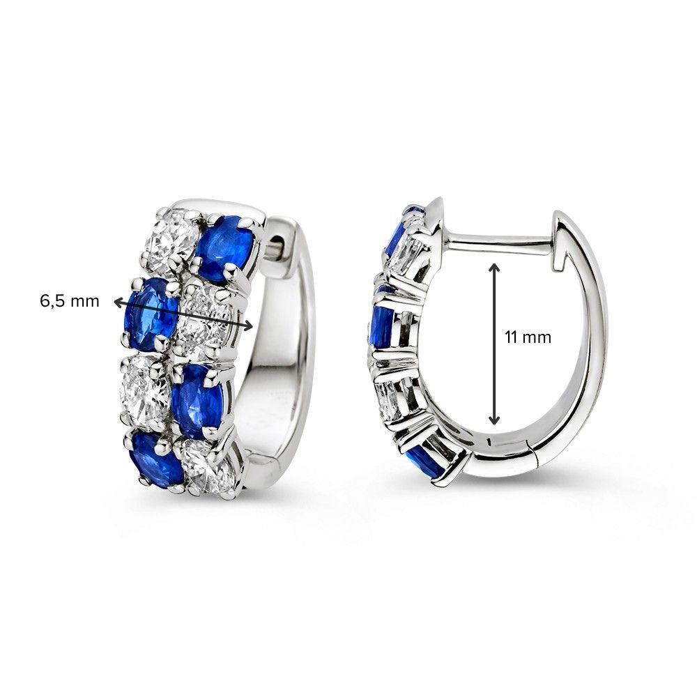 Créoles en or blanc avec saphirs bleus taillés en ovale et diamants – 1,60 crt de saphir, 1,20 crt de diamant