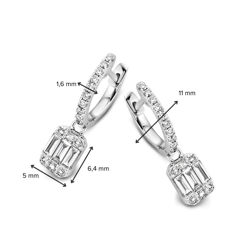 Créoles en or blanc avec pendentifs en diamants – Diamants taillés en baguette et en brillant, 0.60 crt total