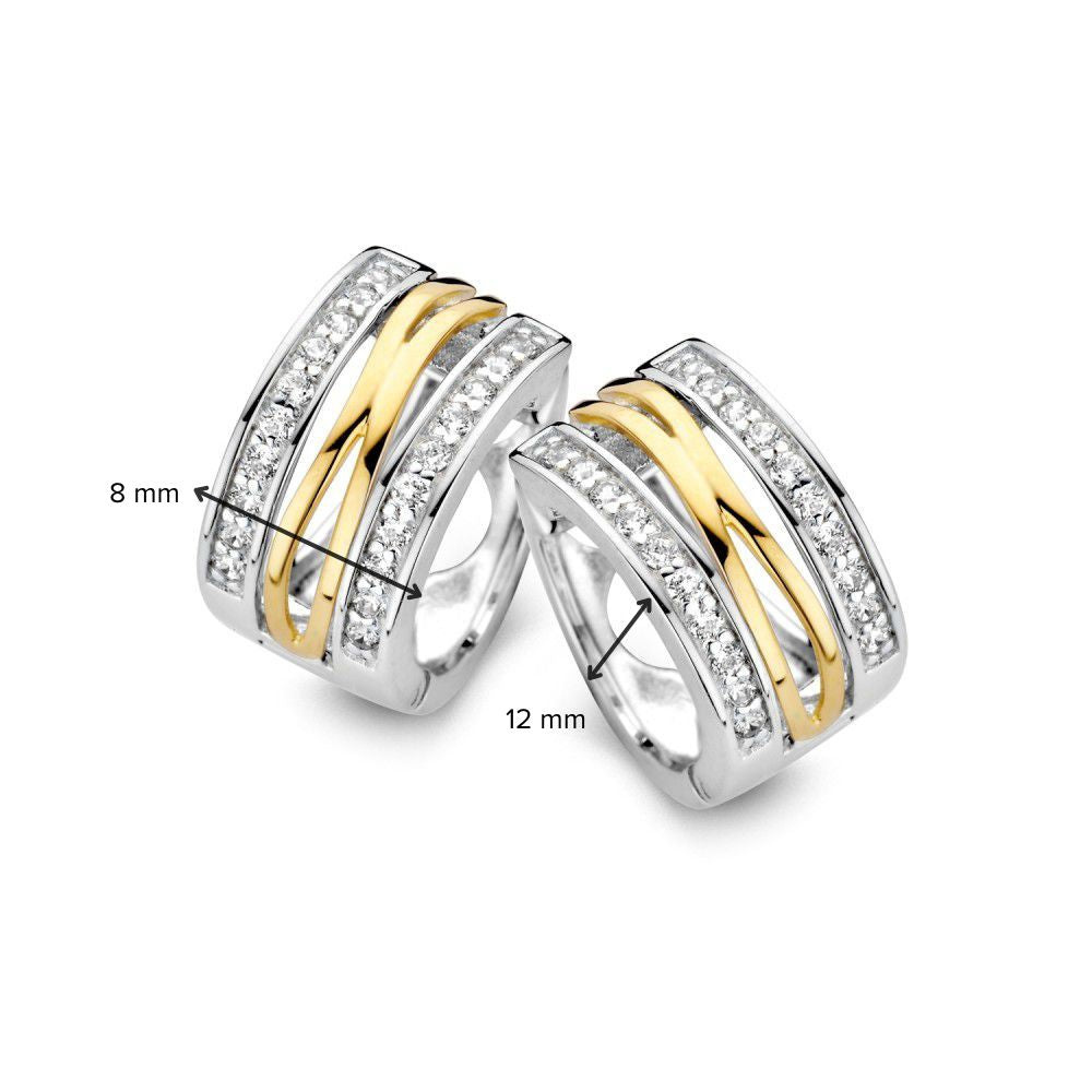 Créoles élégantes en argent/or avec zircone – 12 mm de diamètre