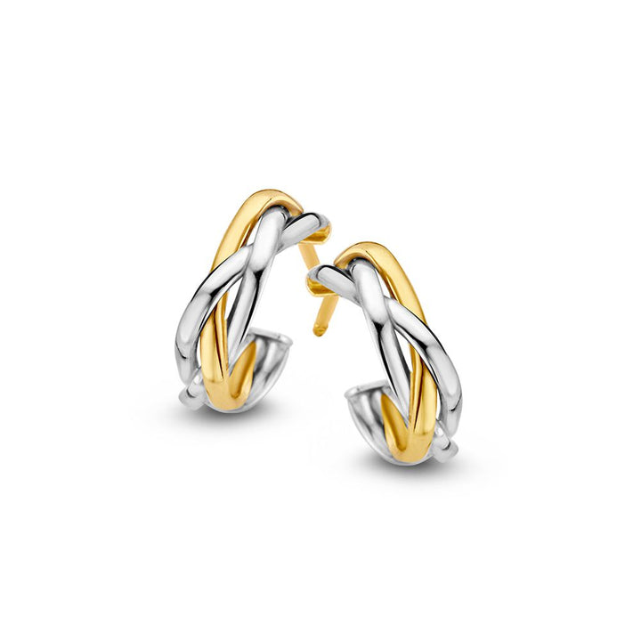Bicolor Gevlochten Gouden Oorringen 14-Karaat – 11 mm – Oorstekers