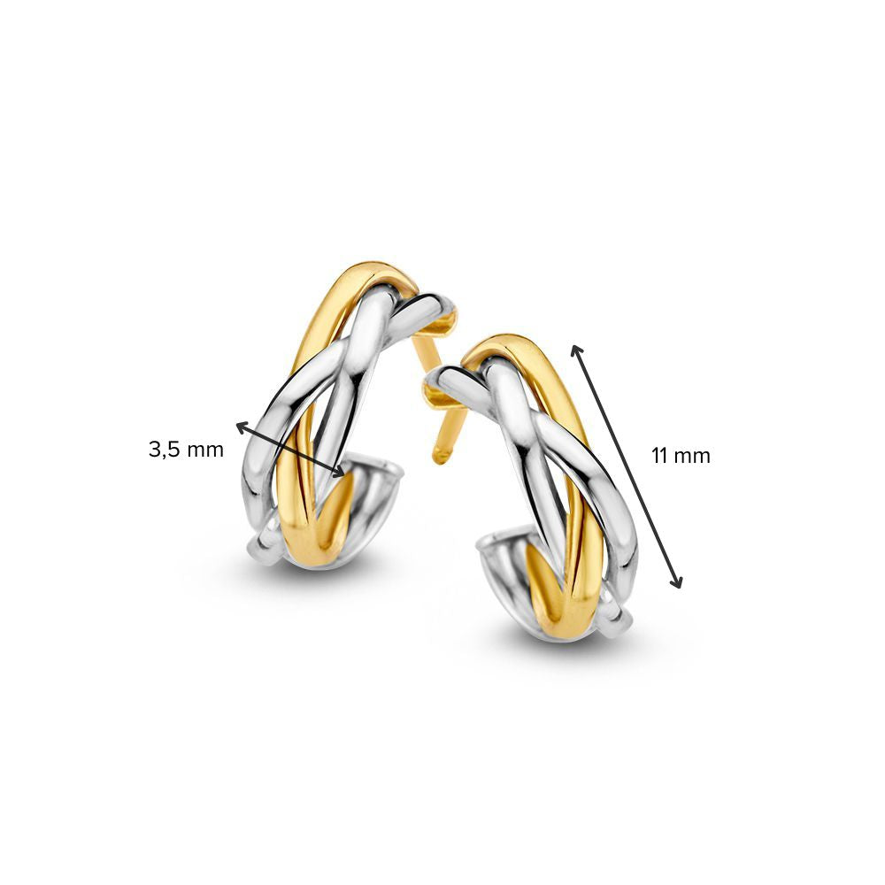 Créoles en or tressé bicolore 14 carats – 11 mm – puces d'oreilles