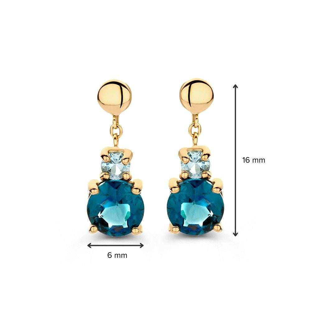 Boucles d'oreilles élégantes en or jaune avec topazes bleues et topazes London Blue