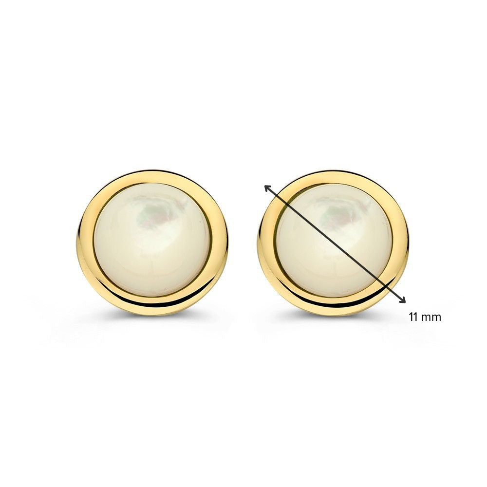 Boucles d'oreilles élégantes en or jaune avec nacre taillée en cabochon