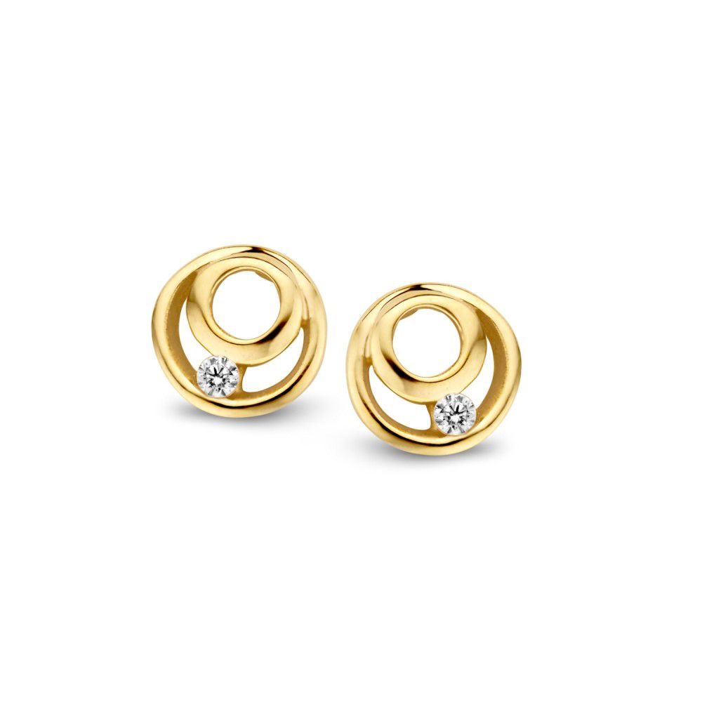 Boucles d'oreilles en or jaune 14 carats avec un zircon.