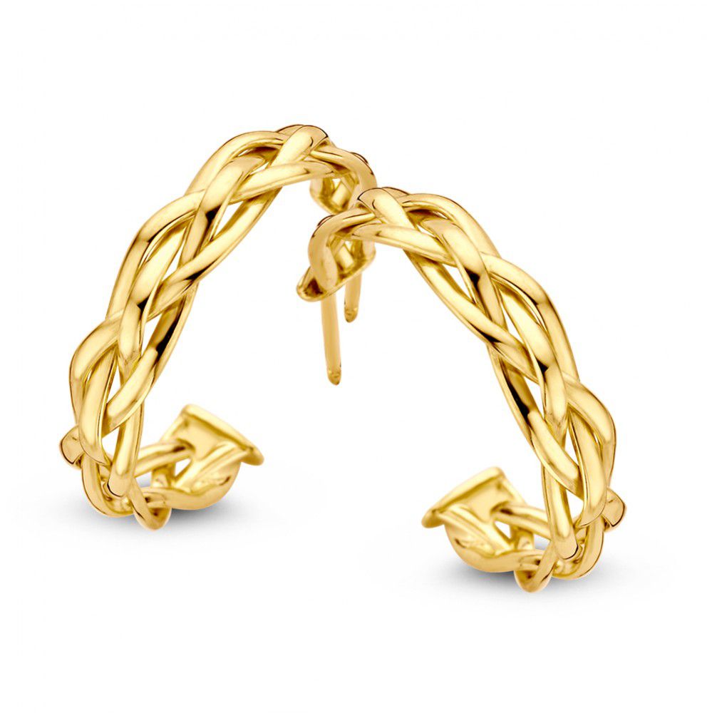 Boucles d'oreilles en or jaune 14K, de forme tressée, mesurant 20 mm.