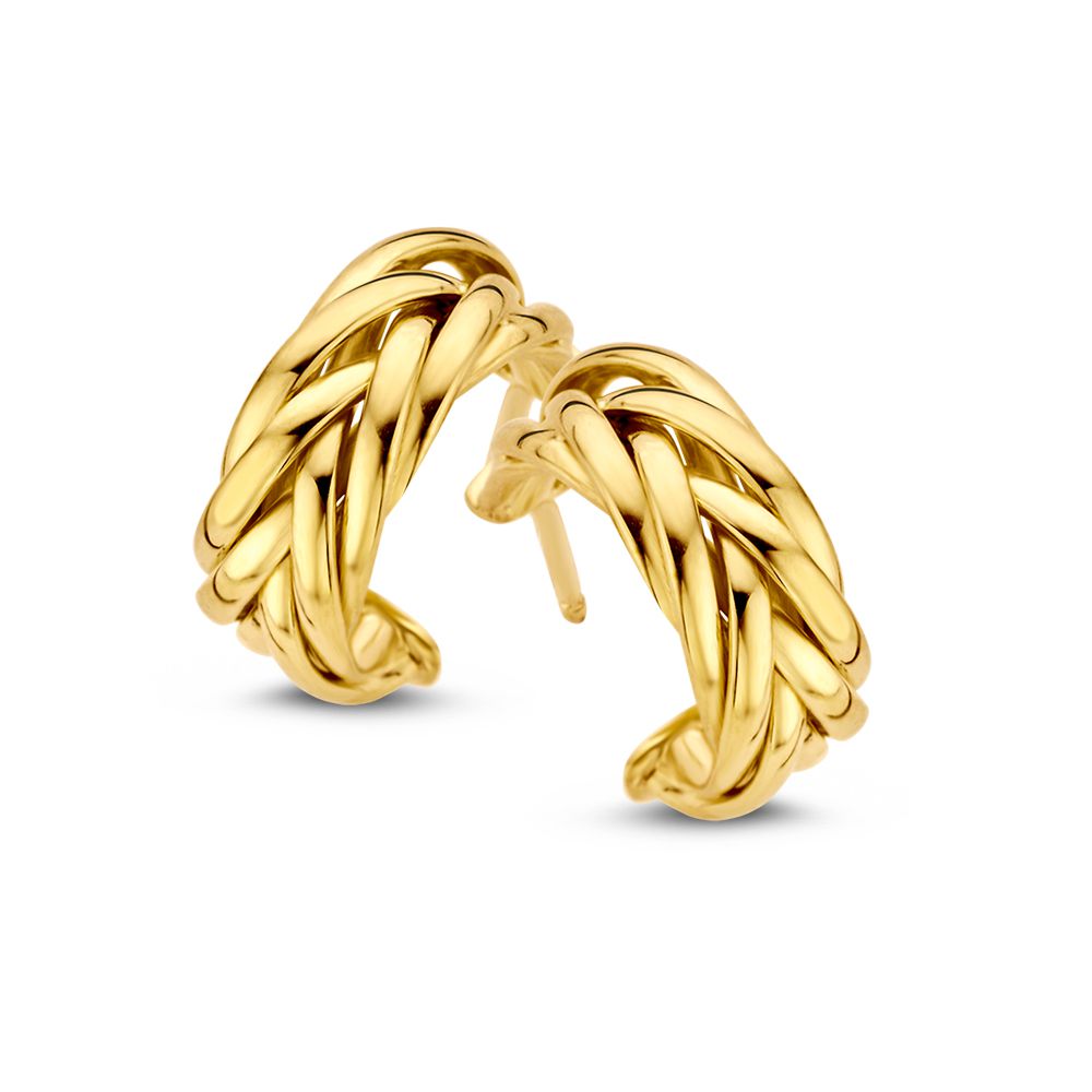 Boucles d'oreilles en or jaune 14K, de forme tressée, mesurant 10 mm.