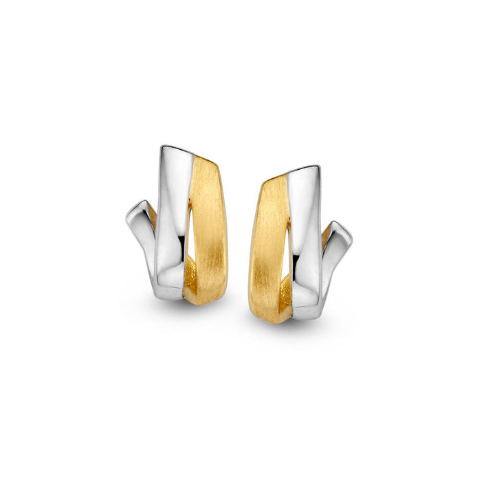 Bicolor Gouden Oorstekers 14 Karaat – Mat/Poli Afwerking Zonder Steen