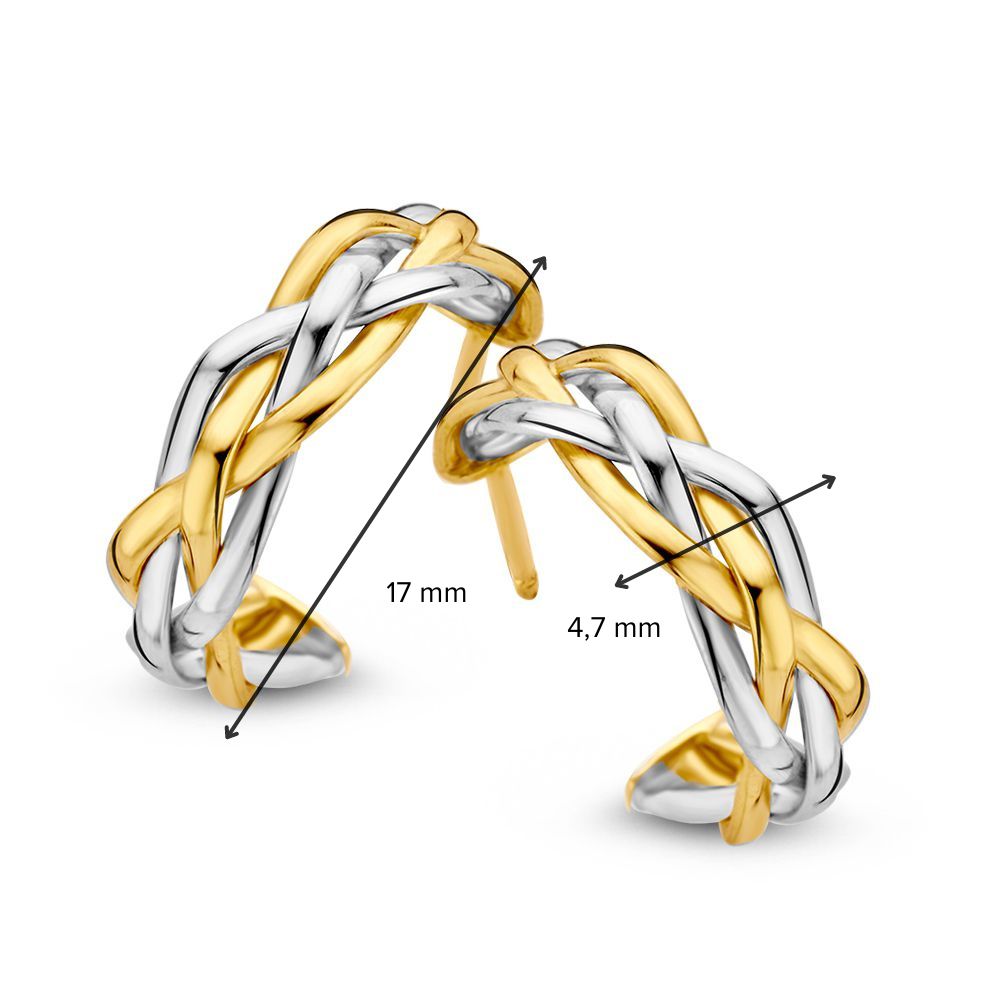 Bicolor Gouden Oorringen voor Dames – Gevlochten Banen in 14 Karaat Geel/Wit Goud
