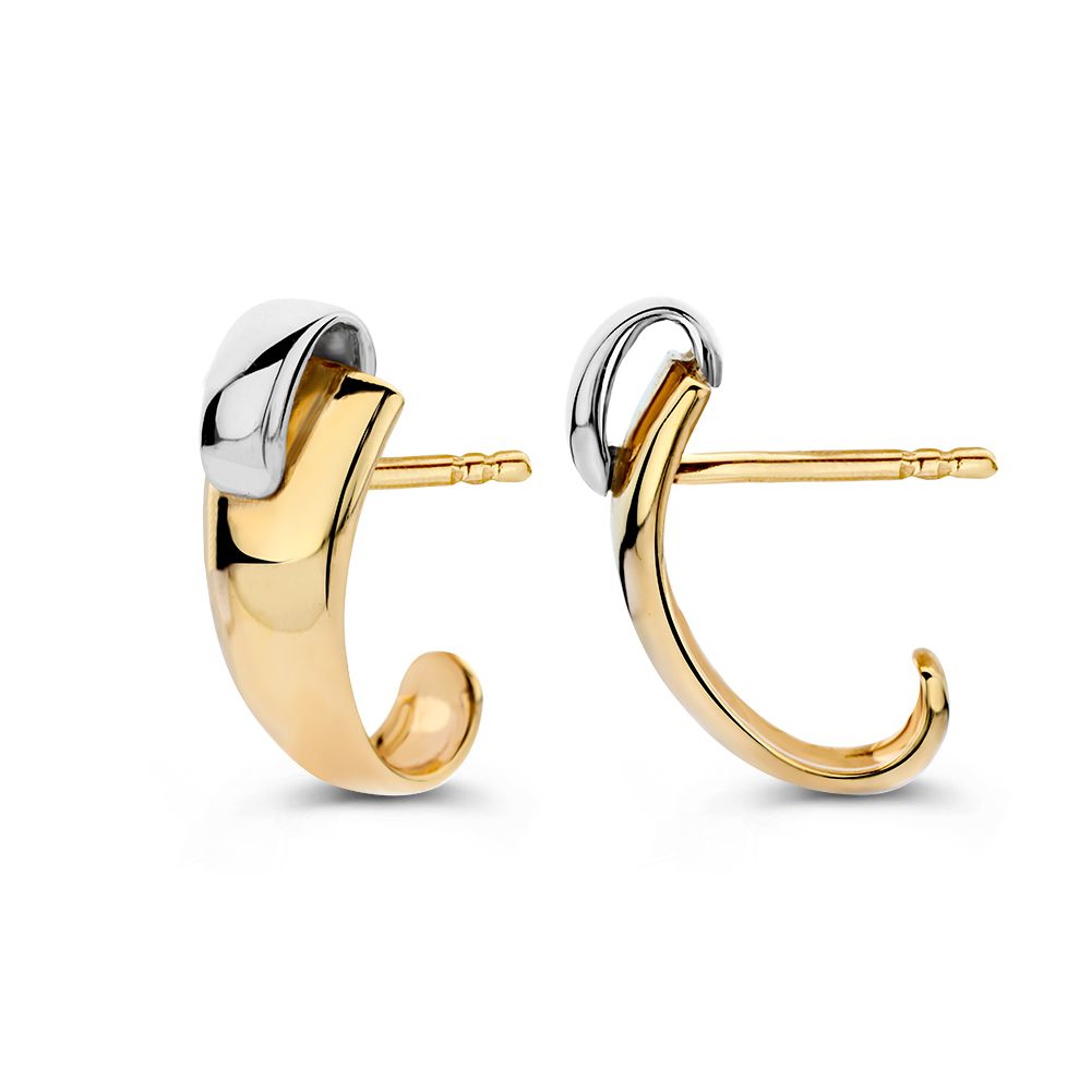 Boucles d'oreilles en or bicolore 14 carats pour femme – Boucles d'oreilles en or jaune/blanc