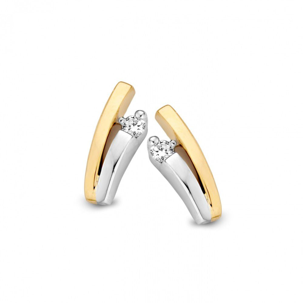 Boucles d'oreilles en or bicolore 14 carats, jaune et blanc, avec des diamants.