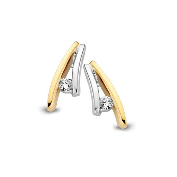 Boucles d'oreilles en or bicolore avec diamants de 0,06 ct, forme moderne et élégante.