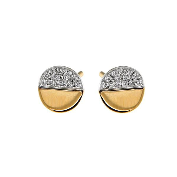 Boucles d'oreilles en or bicolore 14 carats, avec une moitié en or jaune et l'autre en or blanc, ornées de brillants.
