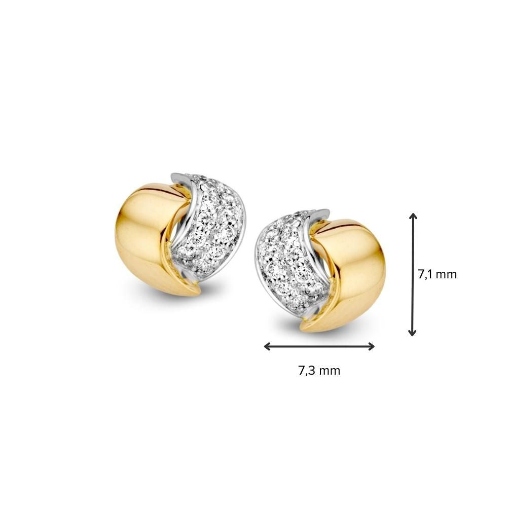 Boucles d'oreilles en or bicolore 14 carats pour femme – Boucles d'oreilles en or jaune/blanc avec diamant (0,12 crt)