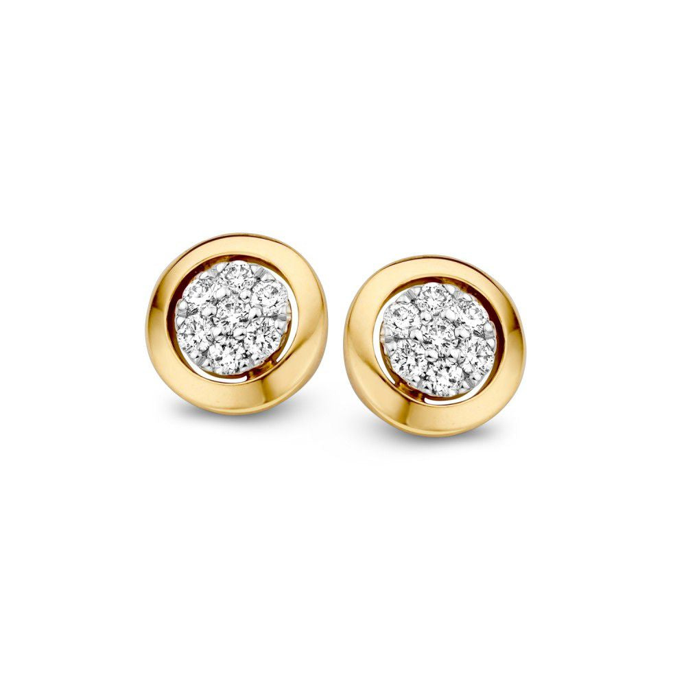 Boucles d'oreilles en or bicolore 14 carats avec diamants brillants, 0,14 crt.