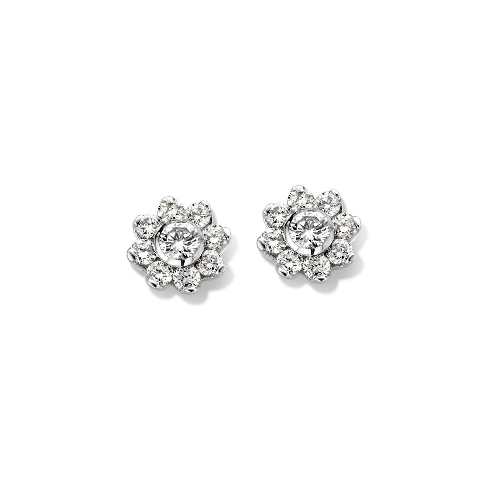 Boucles d'oreilles en or bicolore avec un brillant central et des diamants de 0,26 crt.