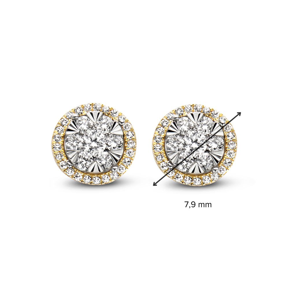 Puces d'oreilles en or bicolore avec 0,44ct de diamant en sertissage entourage