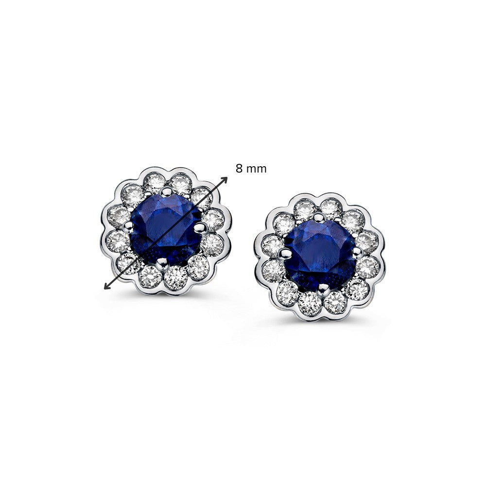 Puces d'oreilles en or jaune avec saphir et diamant 0,66ct en sertissage entourage