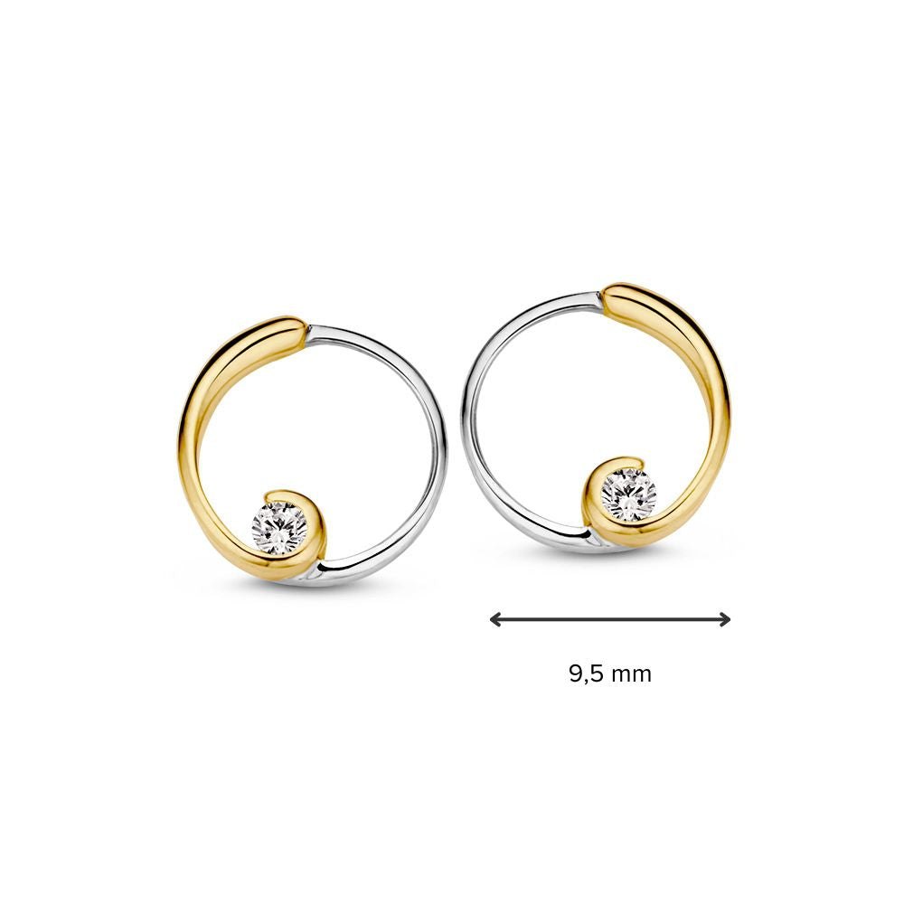 Boucles d'oreilles bicolores en or jaune et or blanc avec zircones