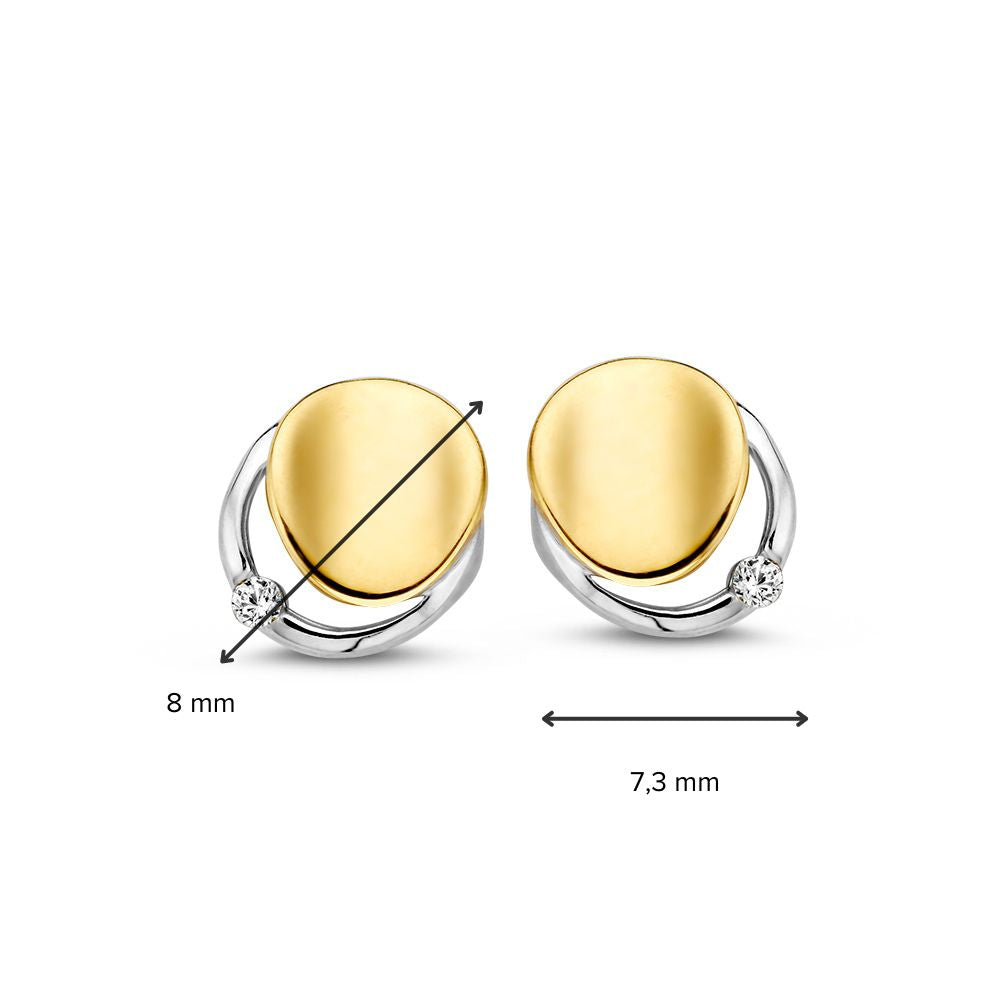 Boucles d'oreilles en or 14k bicolore avec zircone blanche - Design élégant de 8mm