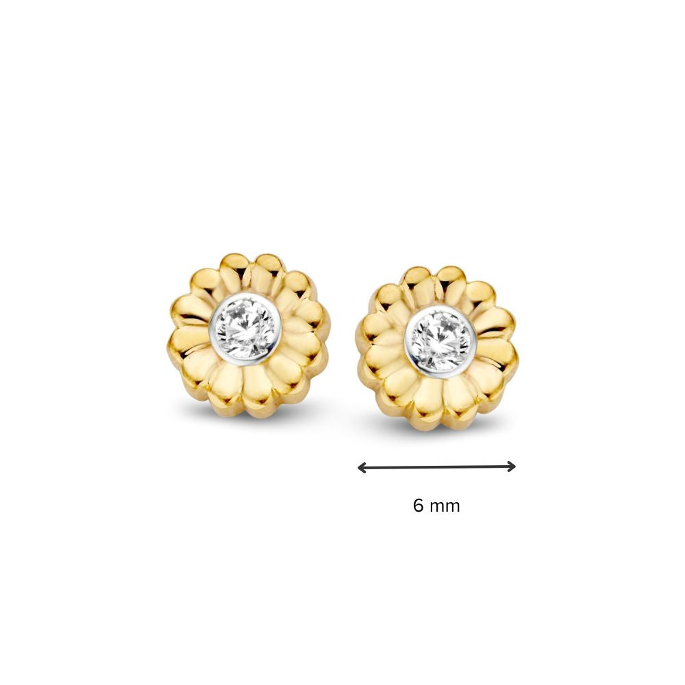 Puces d'oreilles en or jaune avec zircone 6 mm - 14 carats