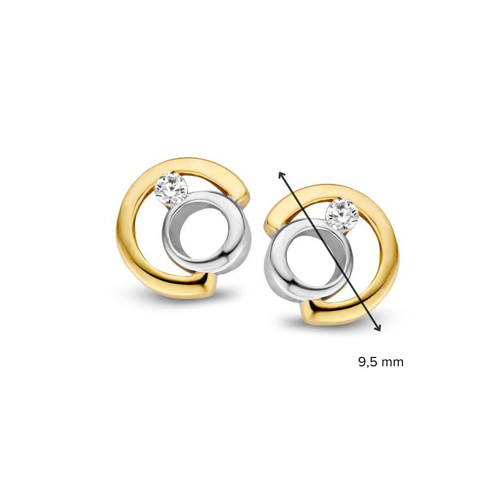 Boucles d'oreilles en or bicolore avec zircone 9,5 mm - Or jaune/Blanc