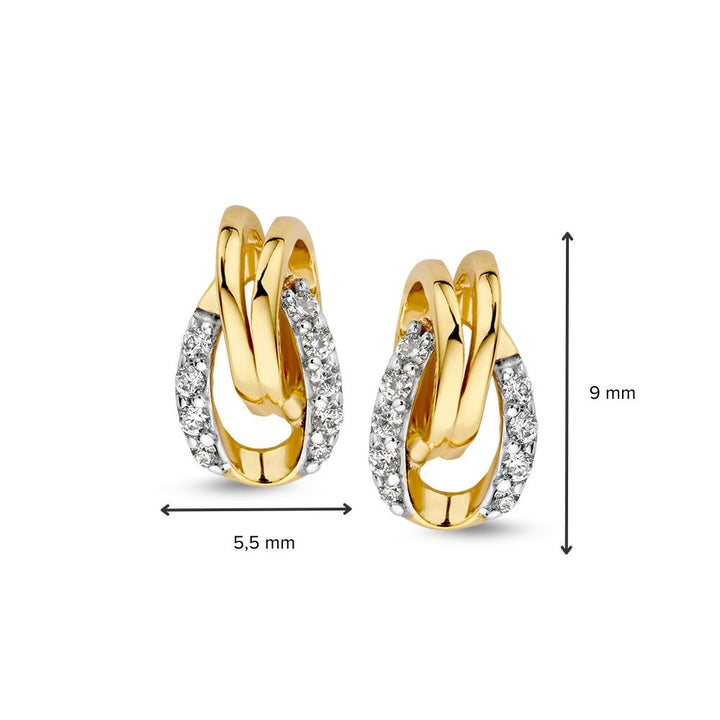 Bicolor Gouden Oorstekers met Zirkonia's - 14K