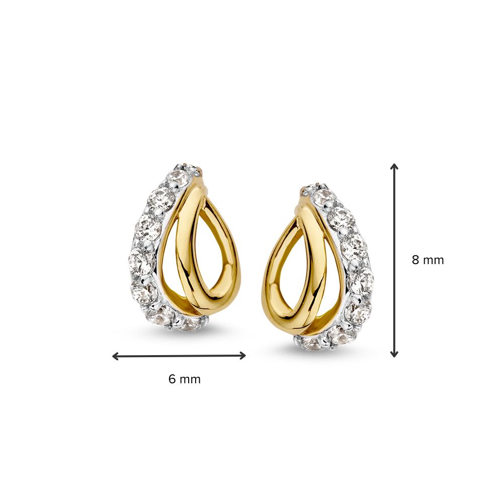 Boucles d'oreilles bicolores en or blanc et or jaune avec zircones élégance subtile en or 14 carats