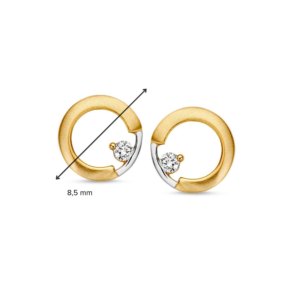 Puces d'oreilles bicolores en or blanc et or jaune avec zircone | Boucles d'oreilles élégantes en or 14 carats