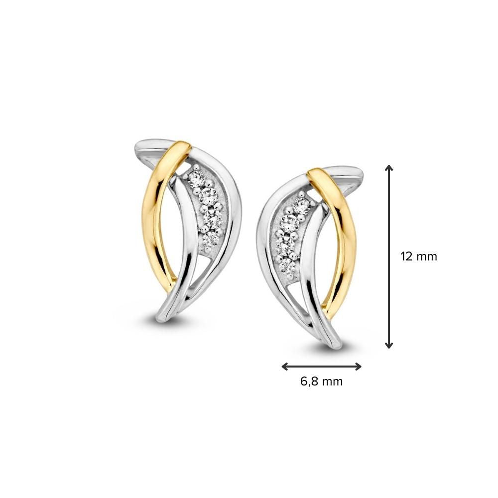 Boucles d'oreilles bicolores en or 14k avec zircone blanche – élégantes puces de 12mm pour femme
