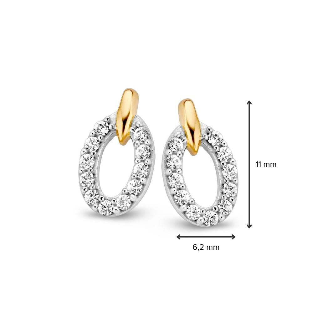 Boucles d'oreilles en or jaune et or blanc avec zircone 11.5 mm - 14 carats
